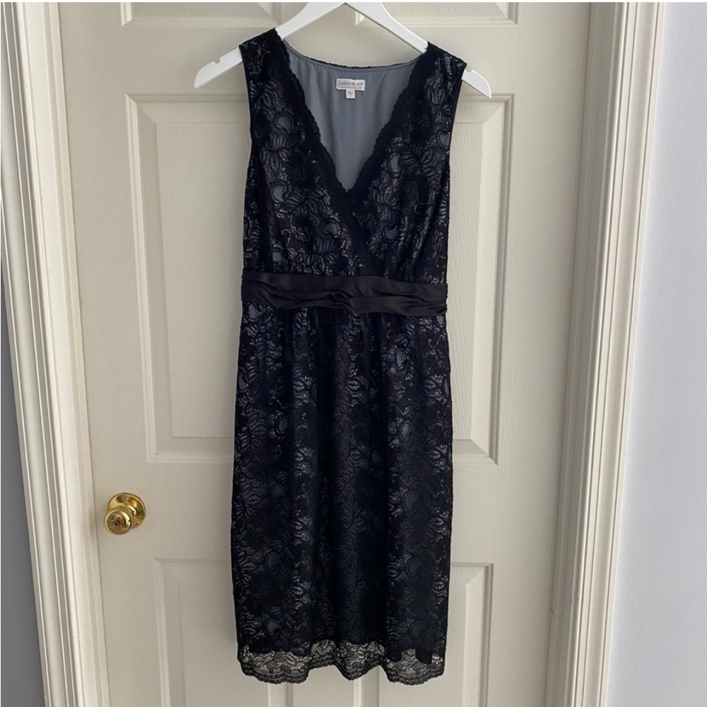 A Pea in the Pod Faux Wrap Black Lace Dress